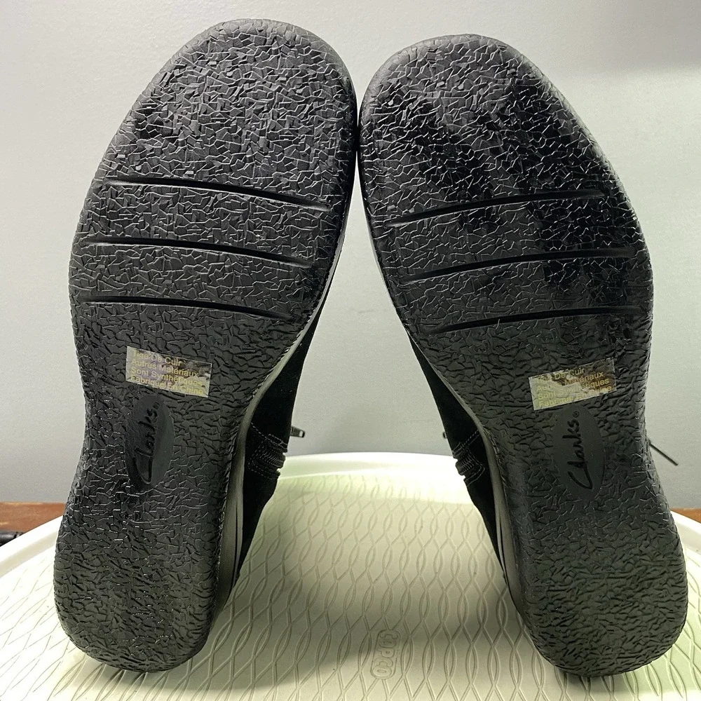 Clarks Womens Bendables‎ Black Suede/leather Sherpa Trimmed Boots. Sz.10M EUC